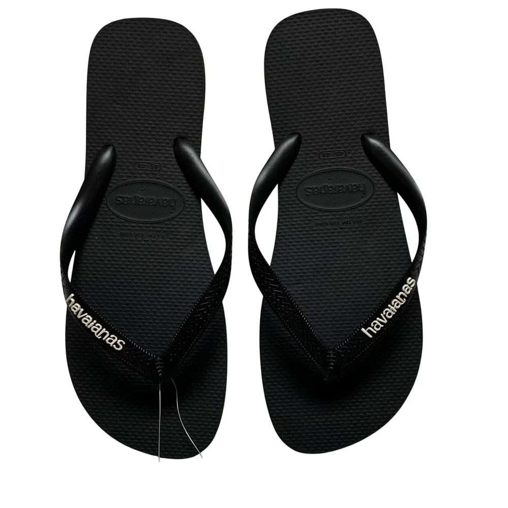 Havaianas Top Logo Mania Mens Flip Flops Black White SandalsSize 13M NWT